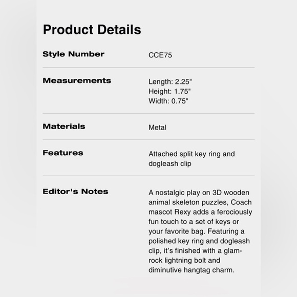 Coach Small Rexy 3D Skeleton Bag Charm Keychain in Brass NEW - Picture 13 of 16